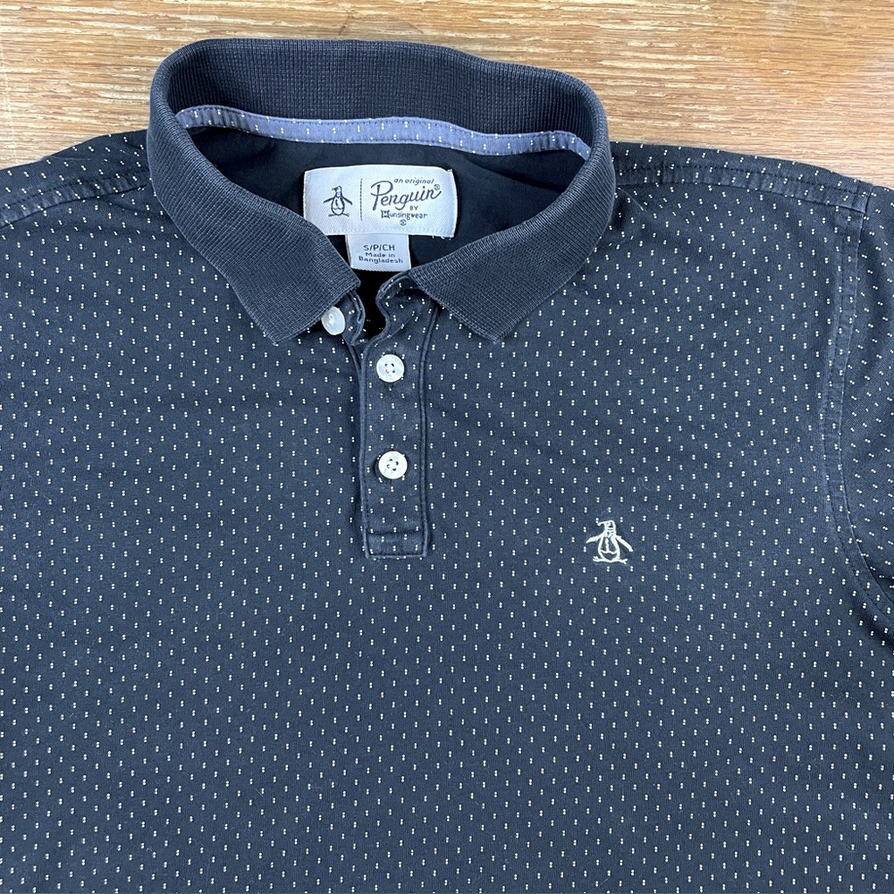 Original Penguin Munsingwear Golf Polo Shirt Men S Solid Black White Dots Preppy